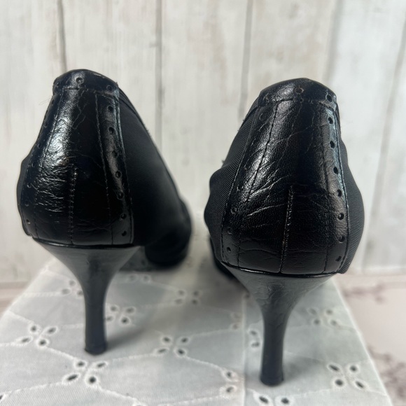 Black kitten Heel Pointy Toe unisa women Two-Tone Fabric Canvas & Leather Sz 6M - Picture 4 of 17
